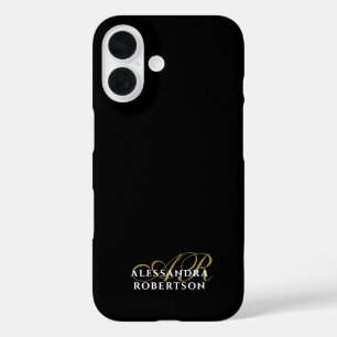 Funda iPhone 16 Nombre minimalista elegante negro oro blanco