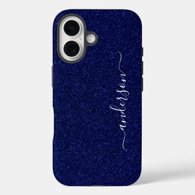 Funda iPhone 16 Nombre monogramado con brillo elegante (Reverso )