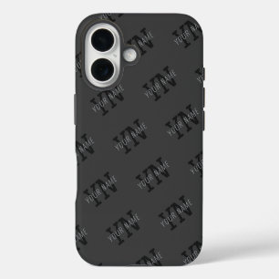 Funda iPhone 16 Nombre monogramado gris oscuro en baldosas moderna