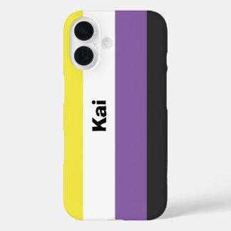 Funda iPhone 16 Nombre o monograma de marca de orgullo no binario