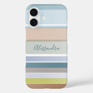 Funda iPhone 16 Nombre personalizado Bandas Pastel Banda Azul Mode