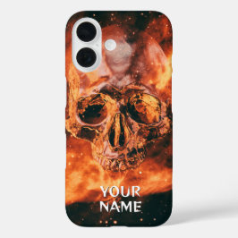 Funda iPhone 16 Nombre personalizado. Calavera en el espacio