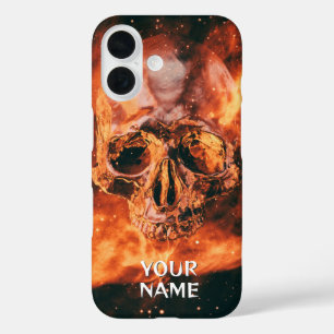 Funda iPhone 16 Nombre personalizado. Calavera en el espacio