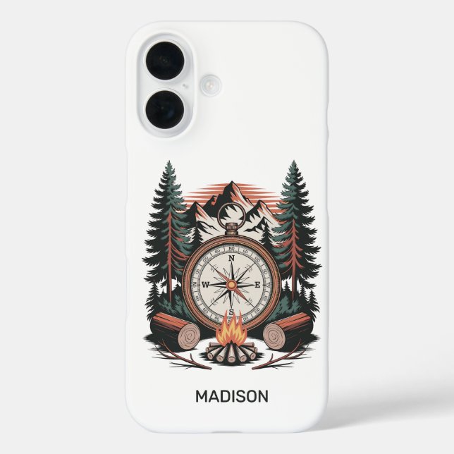 Funda iPhone 16 Nombre Personalizado Camping (Reverso )