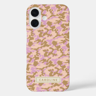 Funda iPhone 16 Nombre personalizado Camuflaje Moda de Camo Marrón