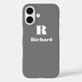Funda iPhone 16 Nombre personalizado Color sólido inicial gris