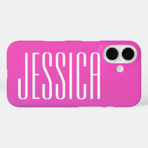 Funda iPhone 16 Nombre personalizado Completo simple de fucsia ros