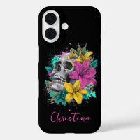 Nombre personalizado Cráneo floral gótico colorido