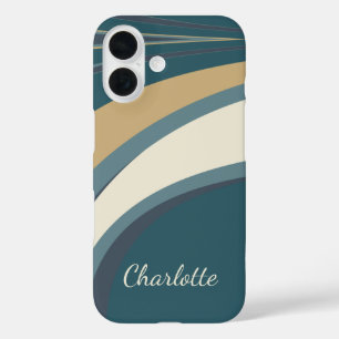 Funda iPhone 16 Nombre personalizado Curvas abstractas Verde azula