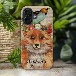 Funda iPhone 16 Nombre personalizado de amigos florales de zorro a