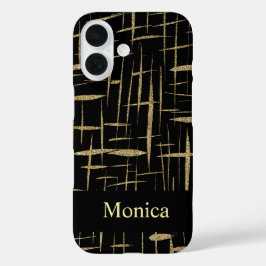 Funda iPhone 16 nombre personalizado de brillo de purpurina negro 