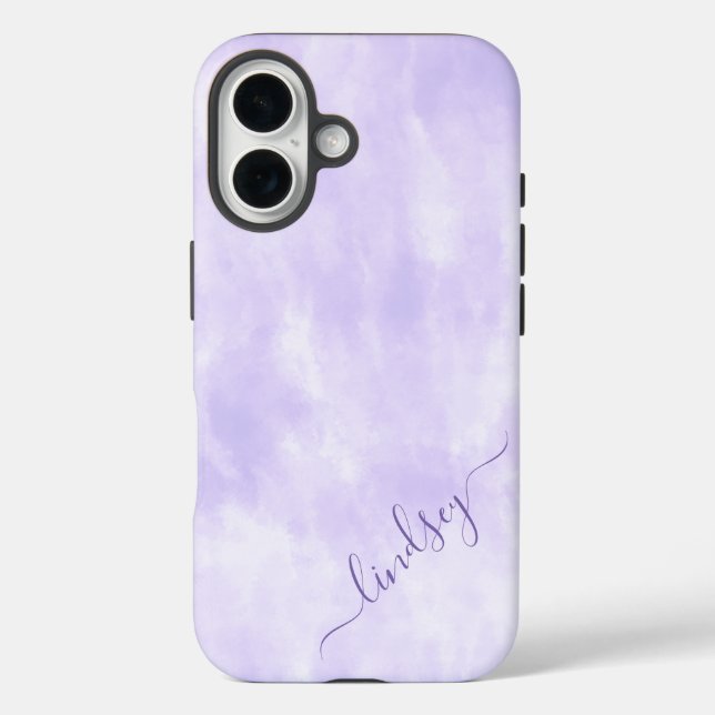 Funda iPhone 16 Nombre personalizado de caligrafía de tinte morado (Reverso )