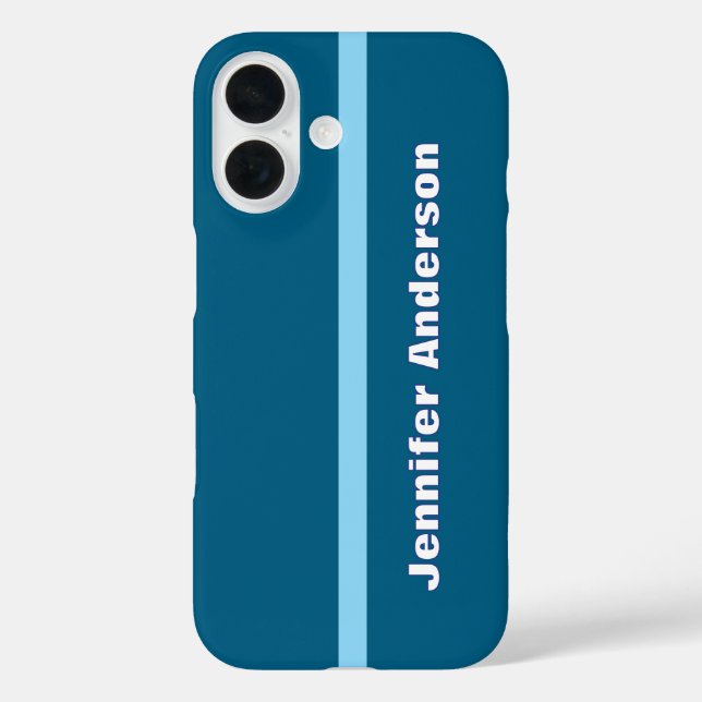 Funda iPhone 16 Nombre personalizado de color azul oceánico (Reverso )
