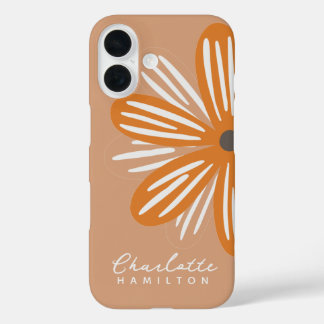 Funda iPhone 16 Nombre personalizado de flor naranja