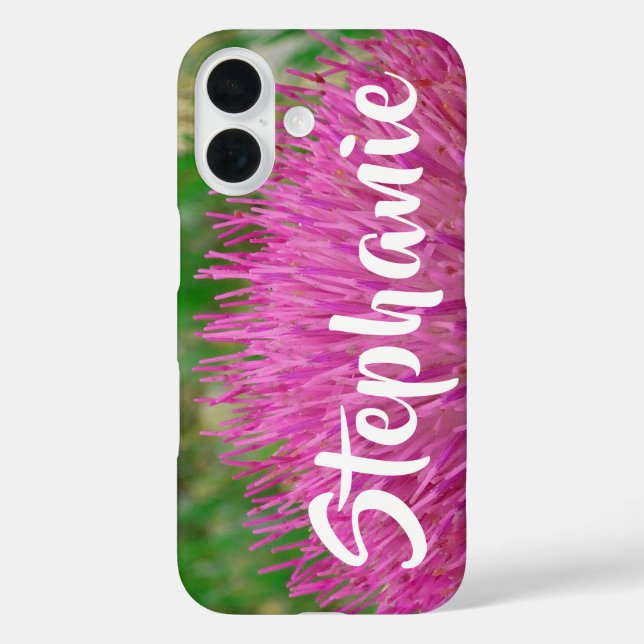 Funda iPhone 16 Nombre personalizado de floral rosa y verde (Reverso )