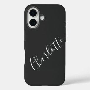 Funda iPhone 16 Nombre personalizado de guión minimalista blanco n