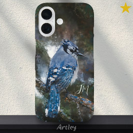 Funda iPhone 16 Nombre personalizado de la pintura de pájaros de J
