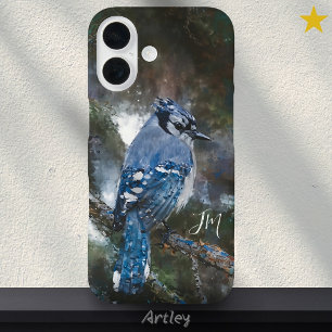 Funda iPhone 16 Nombre personalizado de la pintura de pájaros de J