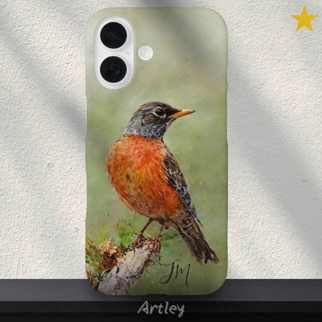 Funda iPhone 16 Nombre personalizado de la pintura de pájaros Robi (Subido por el creador)