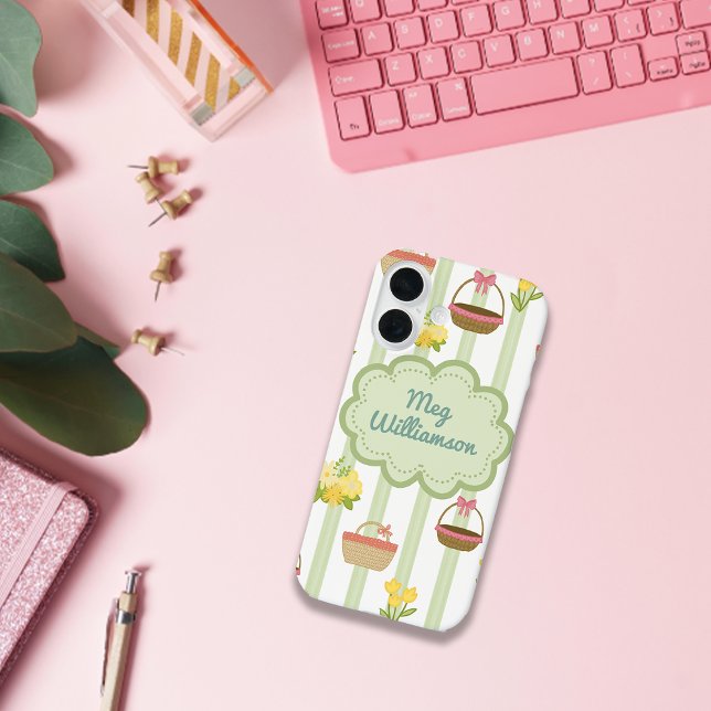 Funda iPhone 16 Nombre personalizado de las cestas florales de Coq (Subido por el creador)