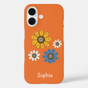Funda iPhone 16 Nombre personalizado de las flores bohemias colori