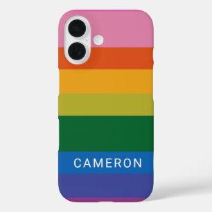 Funda iPhone 16 Nombre personalizado de las franjas arcoiris moder