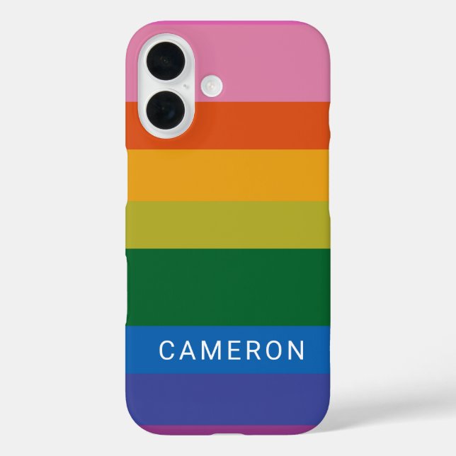 Funda iPhone 16 Nombre personalizado de las franjas arcoiris moder (Reverso )