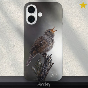Funda iPhone 16 Nombre personalizado de pintura de pájaros Wren de