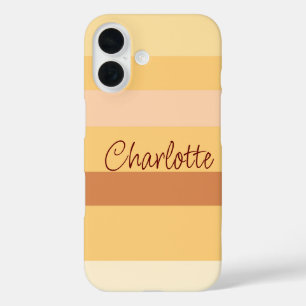 Funda iPhone 16 Nombre personalizado de rayas beige y marrón