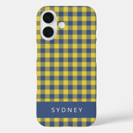 Funda iPhone 16 Nombre personalizado del azul amarillo dorado retr