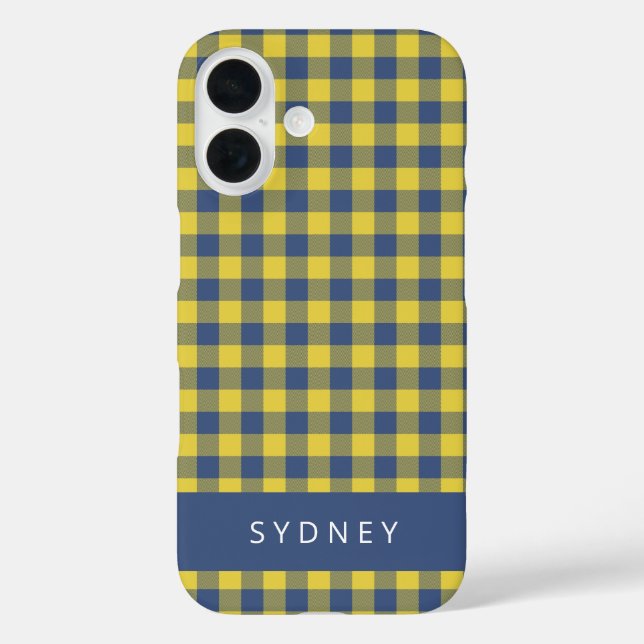 Funda iPhone 16 Nombre personalizado del azul amarillo dorado retr (Reverso )