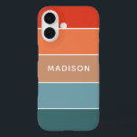 Funda iPhone 16 Nombre personalizado del bloque de colores de la T<br><div class="desc">Este diseño colorido y moderno presenta un patrón de bloques de color en azul,  marrón y naranja con su nombre personalizado #samsung #fundas #galaxycase #electronics</div>