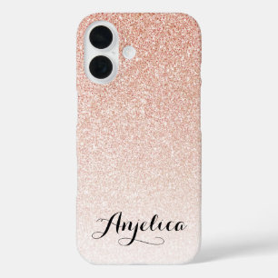 Funda iPhone 16 Nombre personalizado del guión de color oro Rosa d