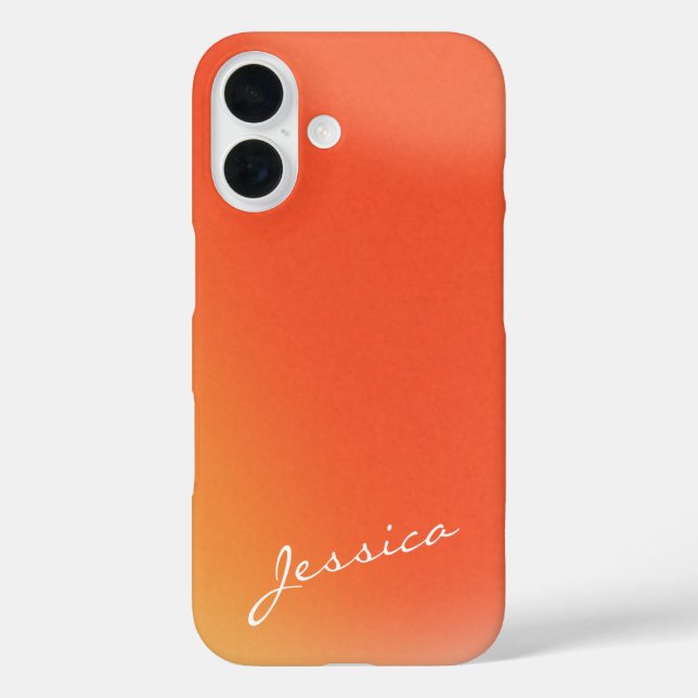 Funda iPhone 16 Nombre personalizado del Naranja de degradado retr (Reverso )