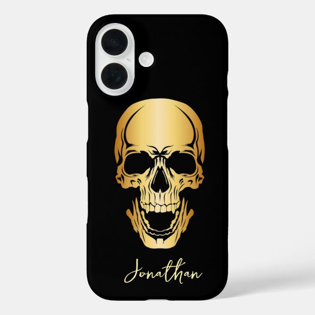 Funda iPhone 16 Nombre personalizado del patrón de cráneo Edgy Bla (Reverso )