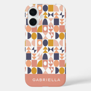 Funda iPhone 16 Nombre personalizado Earthy Geometric Boho Stylish
