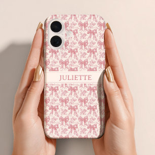Funda iPhone 16 Nombre Personalizado Elegante Floral Floral Rubor 