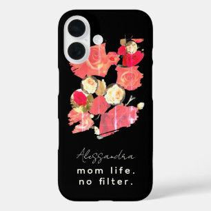 Funda iPhone 16 Nombre personalizado Elegante Madre Floral Blanca 