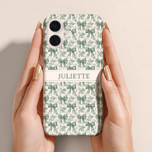 Funda iPhone 16 Nombre personalizado Elegante Vintage Floral Green