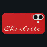 Funda iPhone 16 Nombre personalizado en la tipografía de guiones r<br><div class="desc">Nombre personalizado en la tipografía de guiones Estuche moderno para iPhone rojo</div>