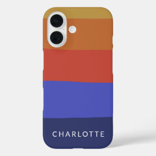 Funda iPhone 16 Nombre Personalizado en Rojo Azul Cálido con Rayas