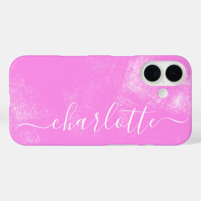 Funda iPhone 16 Nombre personalizado estético grunge rosado (Reverso (Horizontal))