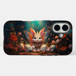 Funda iPhone 16 Nombre personalizado Feliz conejo de Pascua con hu