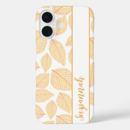 Funda iPhone 16 Nombre personalizado Hojas de esqueleto de oro sob