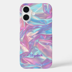 Funda iPhone 16 Nombre personalizado Holográfico Pastel irlandés