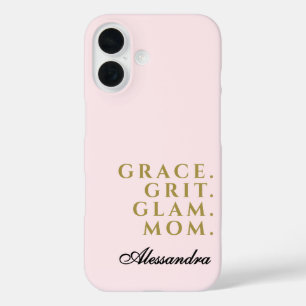 Funda iPhone 16 Nombre personalizado Mamá Cita Pastel Oro Rosa Min