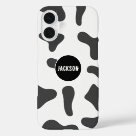 Funda iPhone 16 Nombre personalizado moderno vaca Imprimir blanco 
