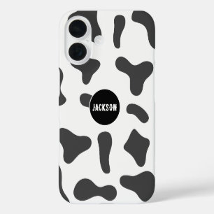 Funda iPhone 16 Nombre personalizado moderno vaca Imprimir blanco 