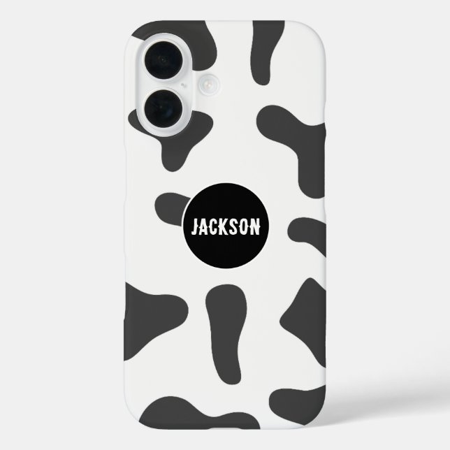 Funda iPhone 16 Nombre personalizado moderno vaca Imprimir blanco  (Reverso )