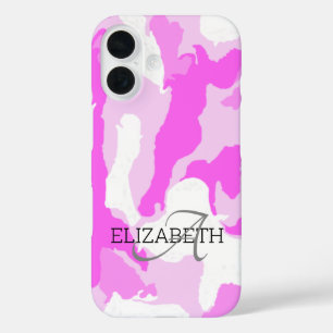 Funda iPhone 16 Nombre personalizado Monograma Modelo de camuflaje